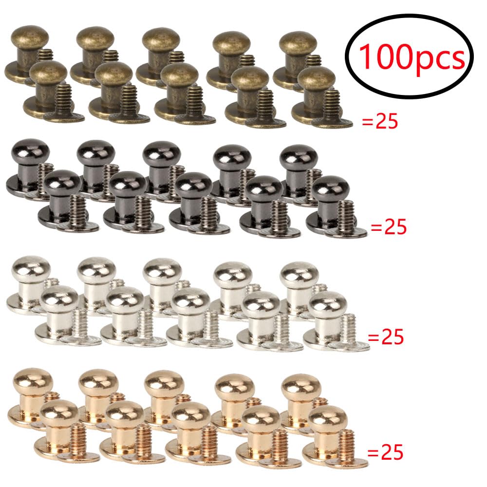 Dtoterul Leather Rivets Pack of 100 Button Rivets Solid Button Round Head Hollow Rivets 6 mm Button Buttons Button Screw Stud Mushroom Head Screws with Round Impact Double Cap for DIY Crafts Leather - Image 2