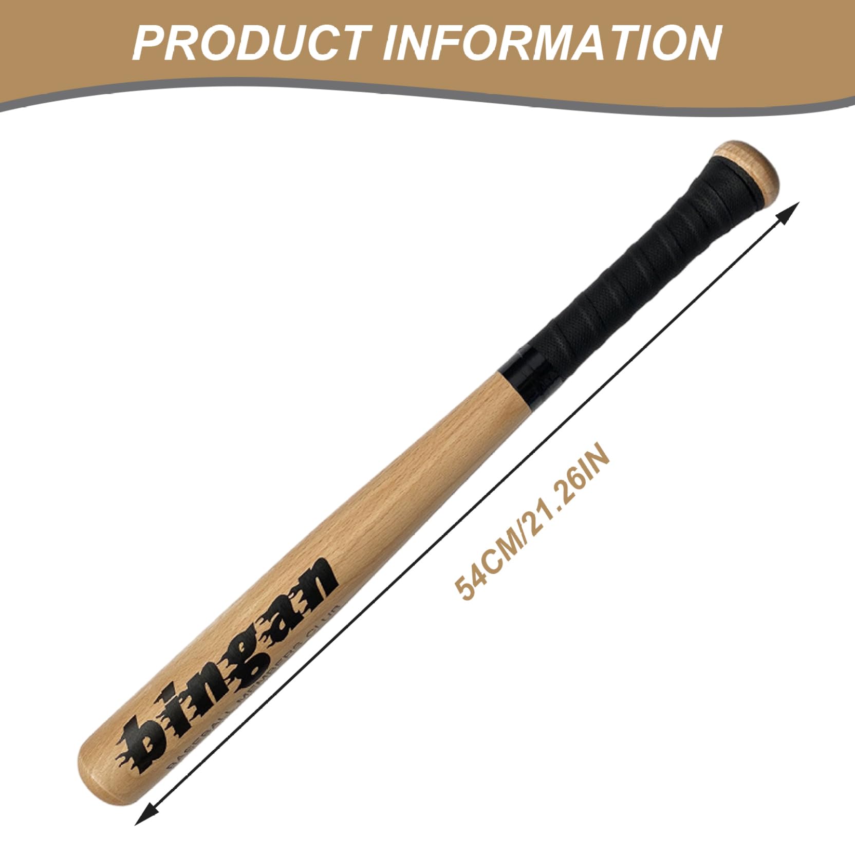 Baseball Bat, 21 Inch Wooden Bat with Wrapped Handle, Portable Baseball Equipment for Kids, Adults — view 3