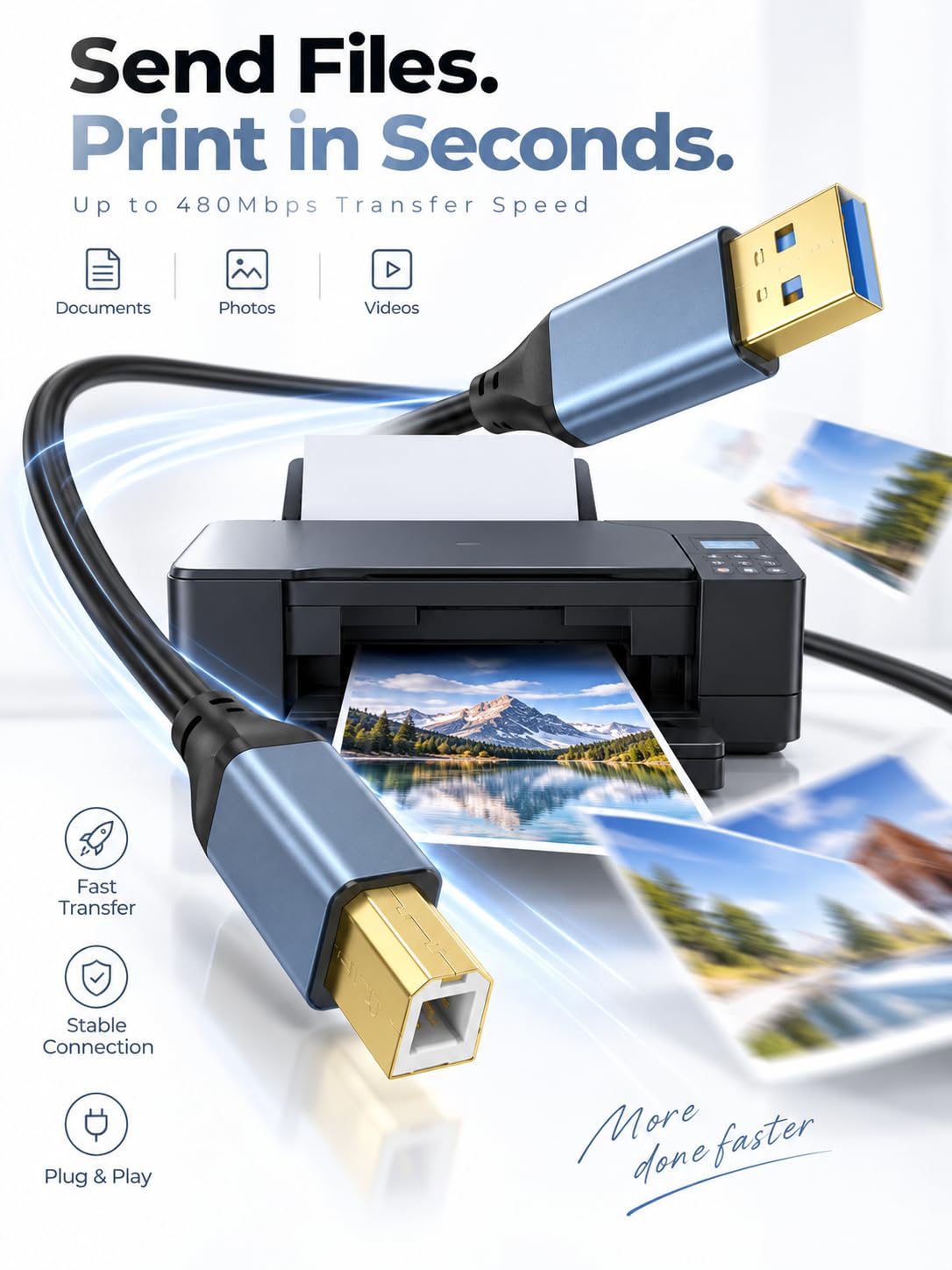 Cavo USB 2.0 per stampante, 15 m, da USB A a USB B, 480 Mbps