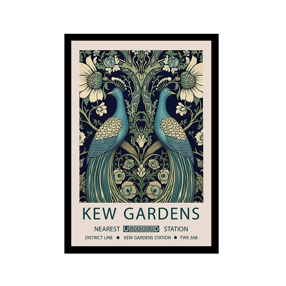 William Morris - Póster de flores y pájaros y pavo real, impresión en lienzo, arte floral para pared, impresiones botánicas, decoración del hogar (SKU4,30.5 x 45.7 cm, marco de fotos negro)