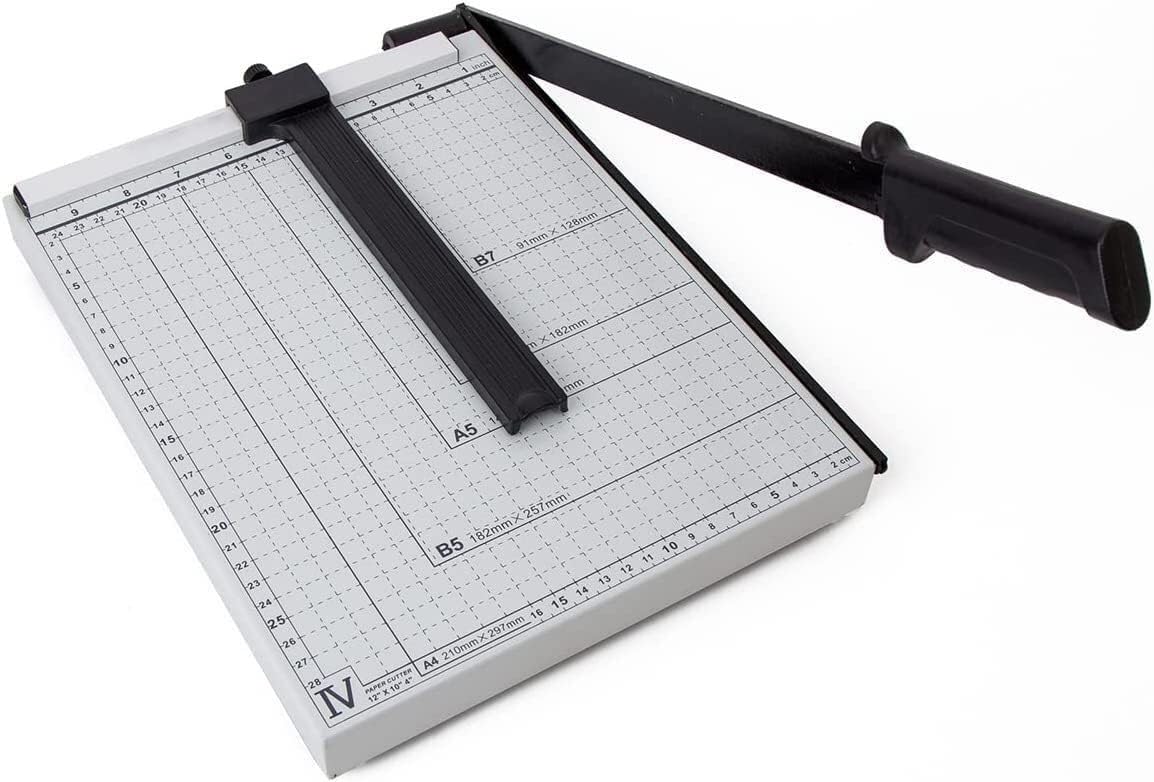 Papierschneider， Tragbarer Papierschneider, A4-Papierschneider, Guillotine-Papierschneider mit Rasterlinien for den Einsatz im Büro/in der Schule/zu Hause