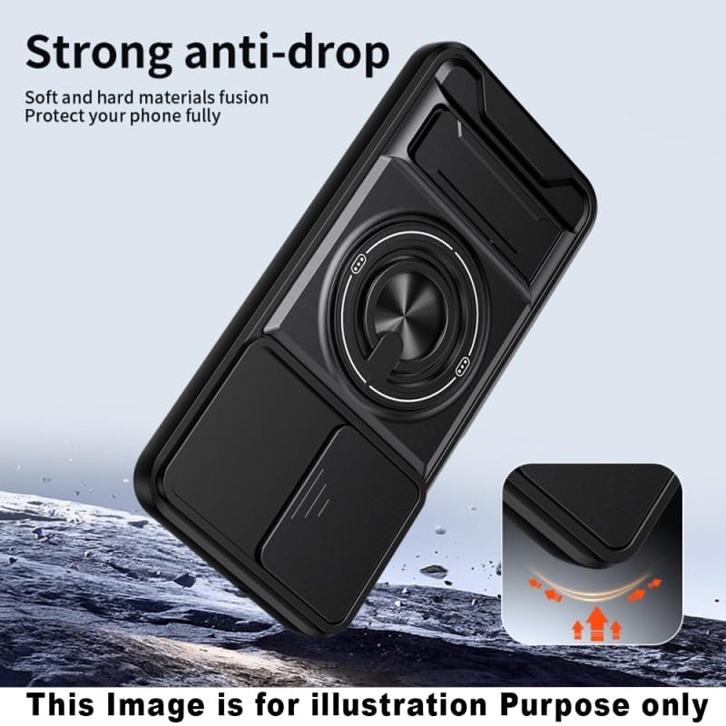 Image of Armor Camera Slider Back Case Cover for Moto G35 5G with Bracket Stand (Black)