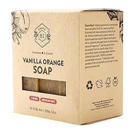 Crate 61 Organics, Handmade in Canada, Plant Based Cold Process Natural Bar Soap For Face And Body, With Premium Essential Oils, For Men And Women 3 Pack (Vanilla Orange)