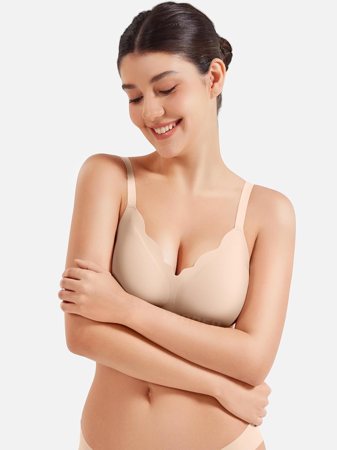 YEOREO Womens Wireless Bras Push Up Full Coverage Bra No Underwire Seamless Comfortable Scalloped Supportive Bralette - Image 5