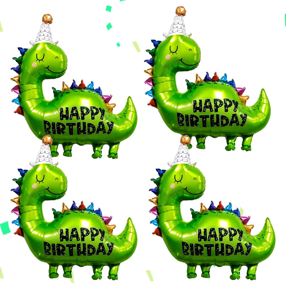 Dino Balloons, Large Green Dinosaur Balloons, 4 PCS 35 Inch Dino Balloon, for Boys Jungle Dino Theme Baby Shower Decor Supplies