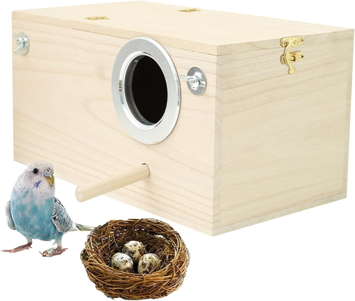 Casita Nido De Madera para Cría De Pájaros con Soporte para Percha, Casita Grande para Cría De Pájaros, Ideal para Pinzones, Cotorras, Cacatúas Y Agapornis. Right Opening