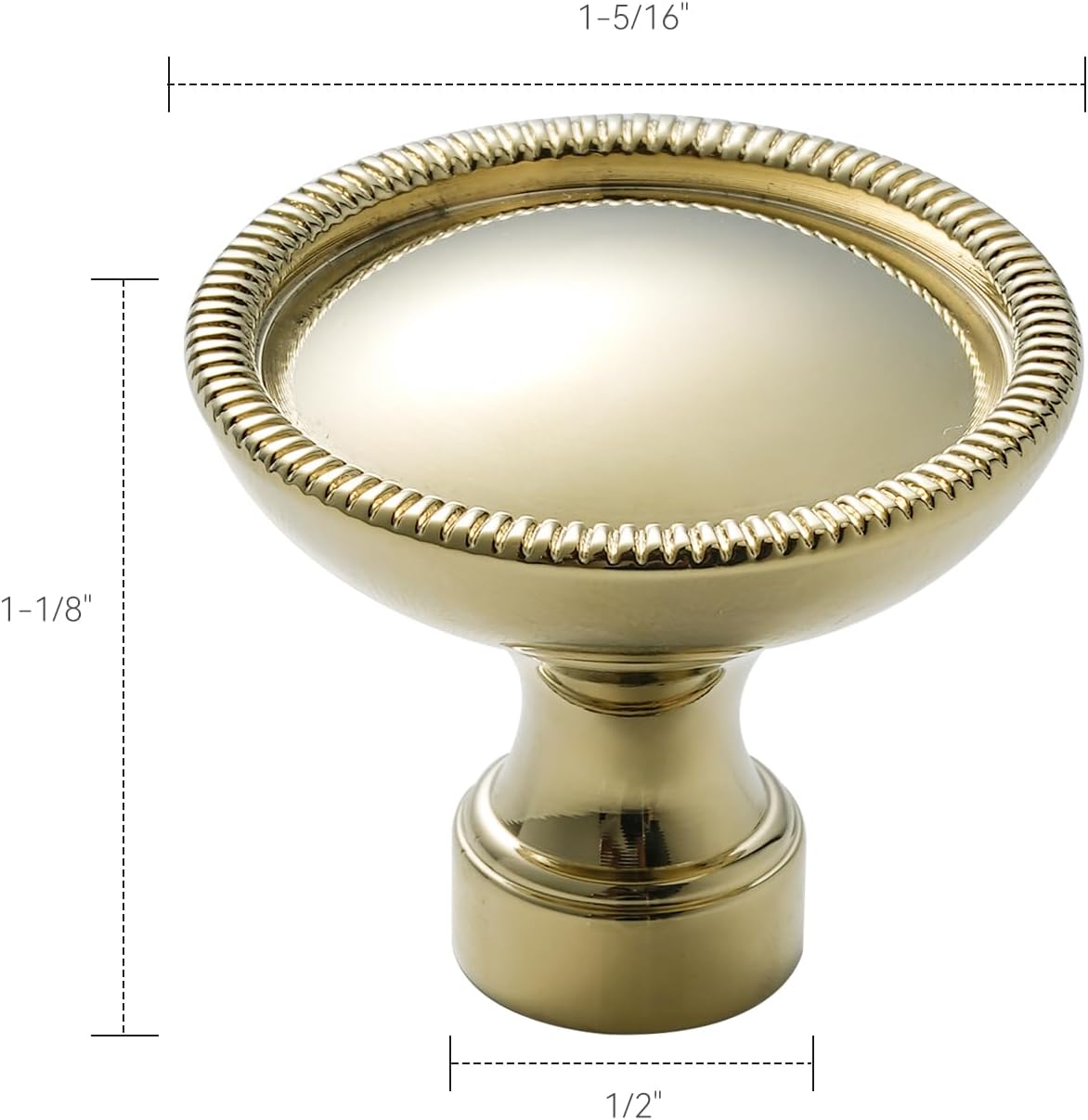 2 Pack | Cabinet Knobs | Solid Brass | 1-5/16" Diameter | Polished Gold | Modern Grooved Design | Drawer Knobs for Kitchen, Bathroom, Closet