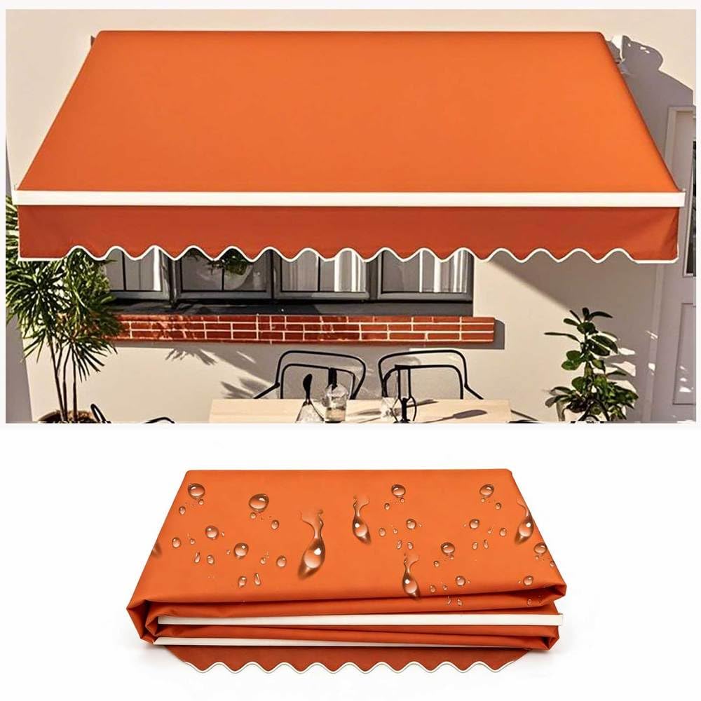 Manual Awning Replacement Fabric (Fabric Only) Retractable Outdoor Patio Garden Polyester Canopy Outdoor Sunshade Canopy Awning Cover for Yard, Deck, Balcony,Orange,20x10ft/600x300cm — image 1