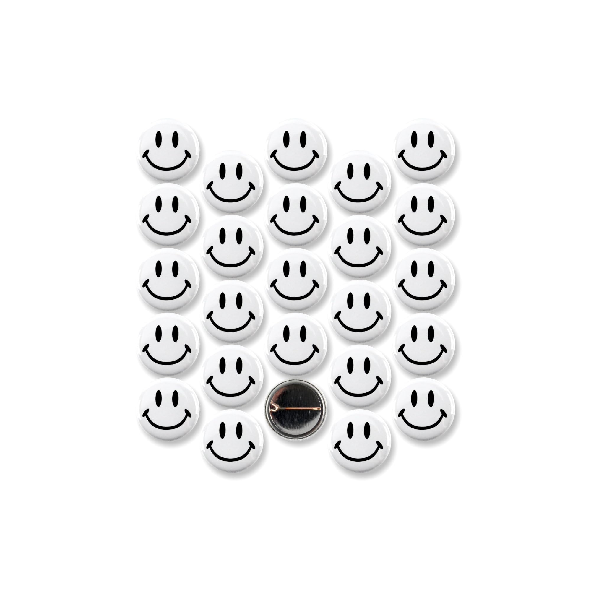 Smiley Face Pinback Buttons – Classic Round Badge, Durable Metal with Secure Pinback, Ideal for Backpacks and Clothing – Emoji Novelty Pins for
