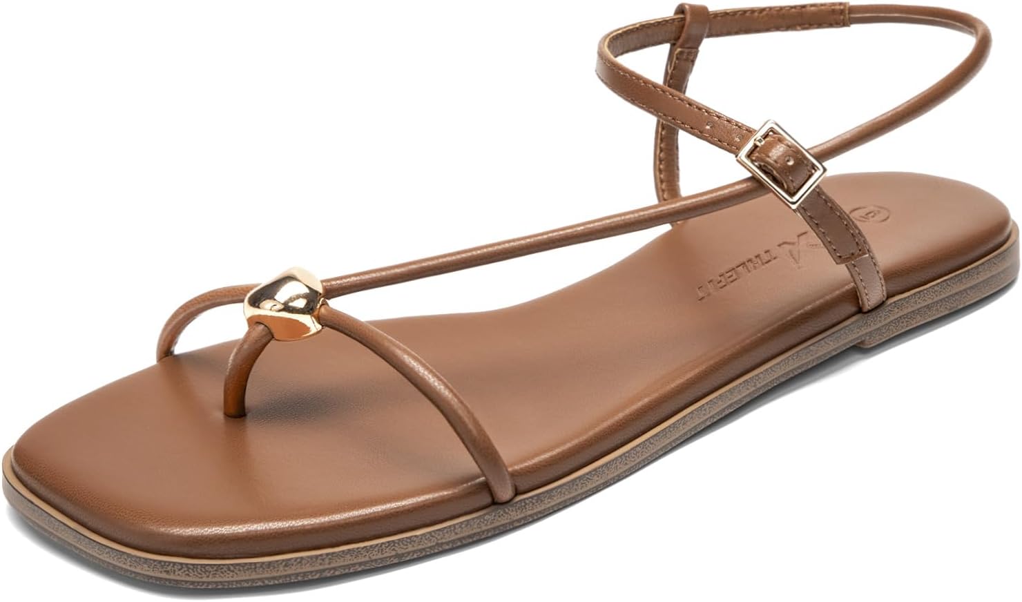 Athlefit Strappy Flat Sandals for Women Square Open Toe Comfortable Ankle Strap Beach Thong Flip Flop Sandals