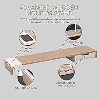 Vista 6 de POUT Soporte para monitor doble E9 con cajón, cargador inalámbrico y concentrador USB (negro oscuro)