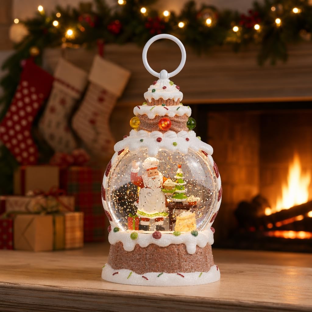 9" Christmas Snow Globe with Lights & Music, Santa Claus & Mini Christmas Tree Scene Water Globe, Indoor Tabletop Holiday Decor & Xmas Gift