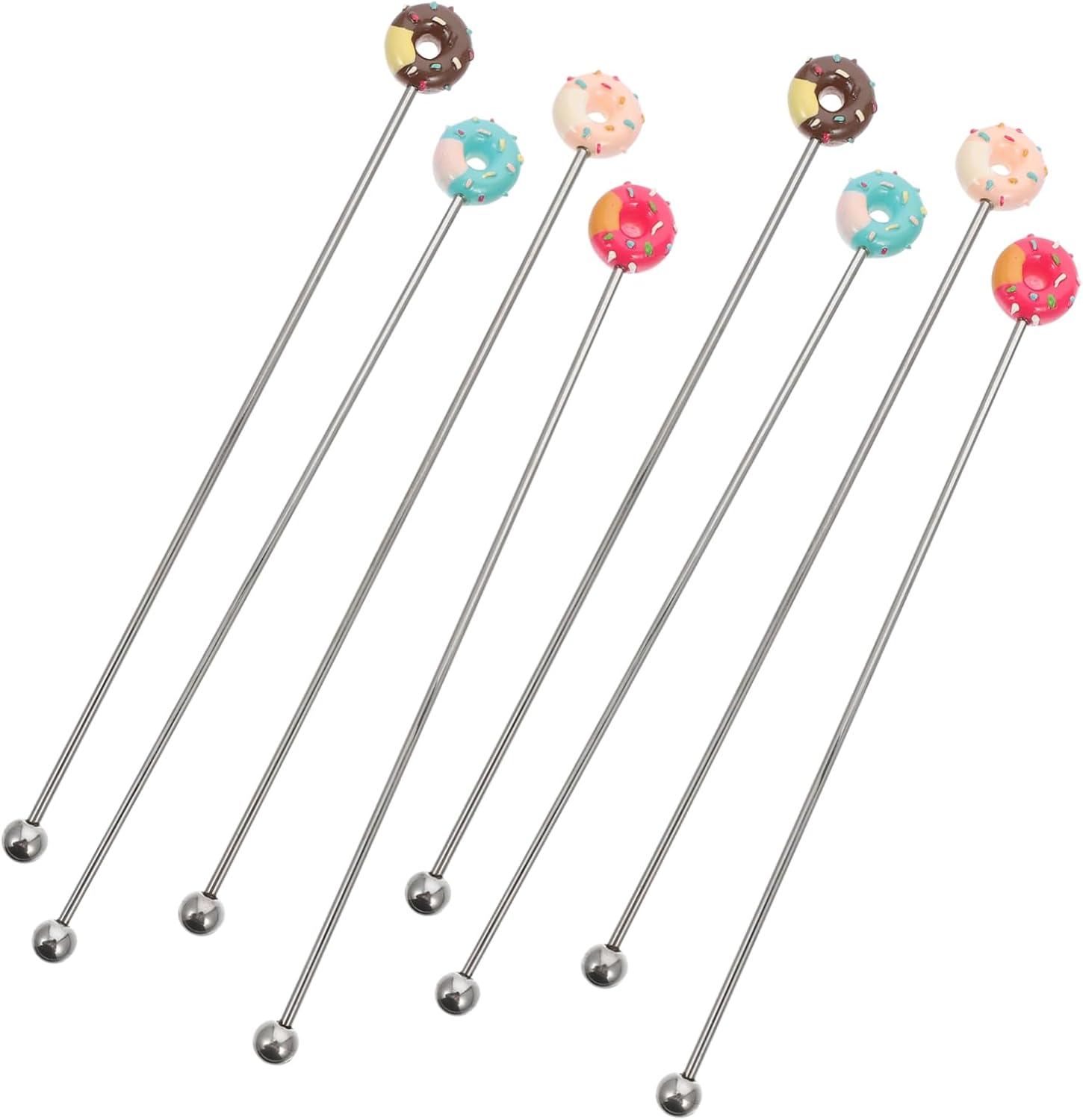 ULTECHNOVO 8pcs Stainless Steel Stirrer Donut Cocktail Stirrers Stir Rods for Coffee Beverage Stir Sticks Swizzle Sticks for Parties Easy to Grasp