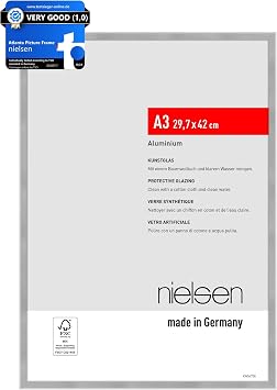 nielsen Atlanta Aluminium Picture Frame - Brushed Silver A3, 29.7x42cm - with Synthetic Glass and Push-Turn Clips