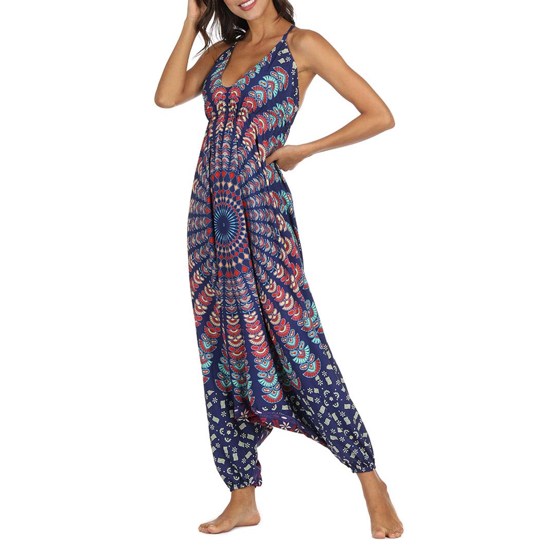 Nuofengkudu Mujer Mono Jumpsuit Boho Harem Largos Pantalón