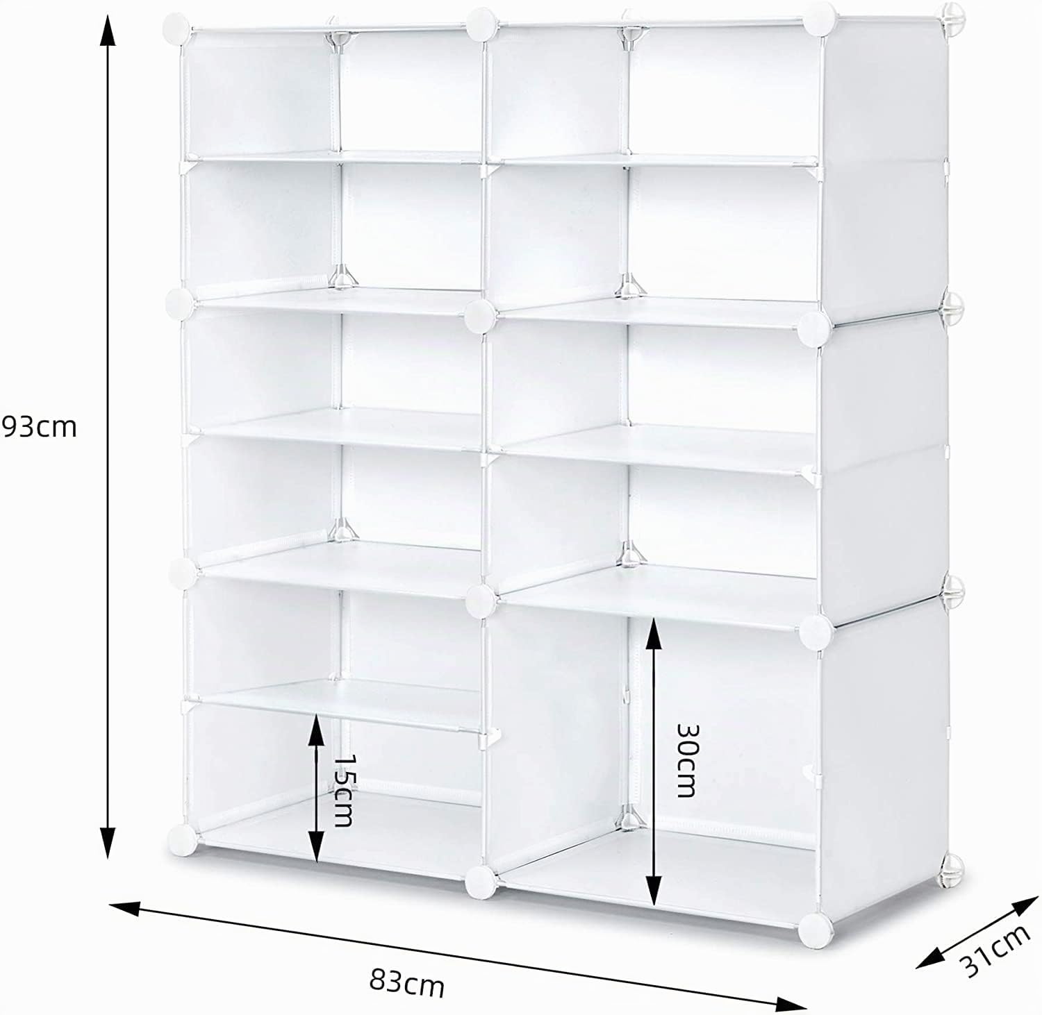 Mondeer Schuhschrank, Schuhregal, Schuhregal, Schuhaufbewahrung, Kunststoff, faltbar, mit 6 Ebenen, modularer Schuh-Organizer für platzsparende Aufbewahrung (weiß)