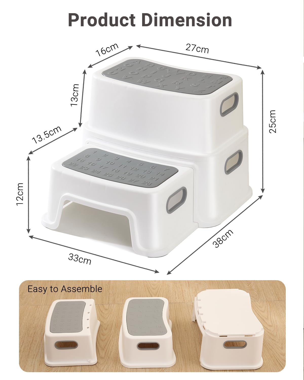 Taburete Niños (2 unidades), Taburete Escalonado metaheim Resistente de Dos Etapas para Entrenamiento para Lavado, WC, Cocina y Cama, Diseño Antideslizante y Antipuntas, Soporta 90kg