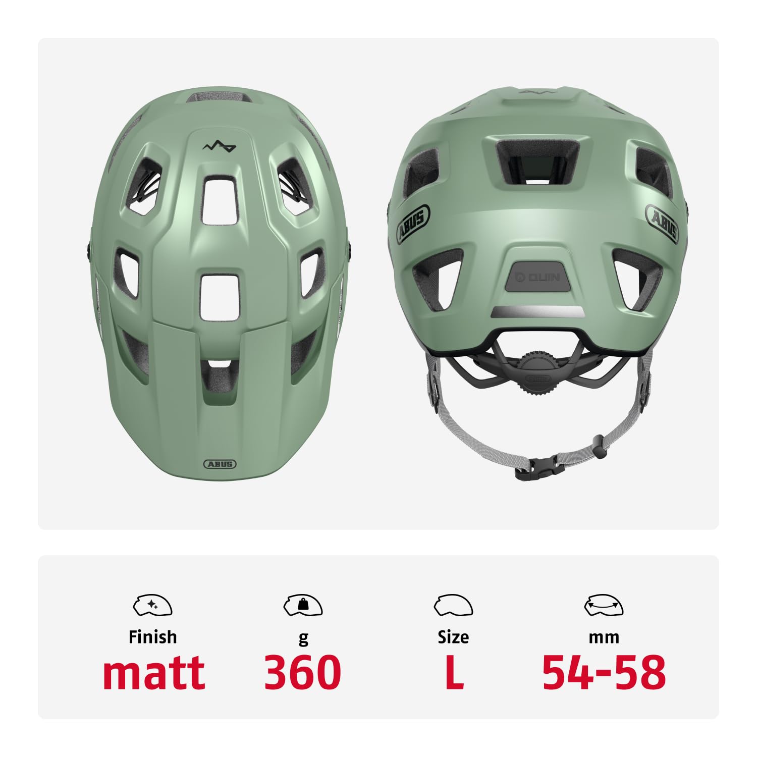 ABUS Casco MTB MoDrop, robusto casco da bicicletta con buona ventilazione per mountain bike, vestibilità personalizzata, unisex, verde, L