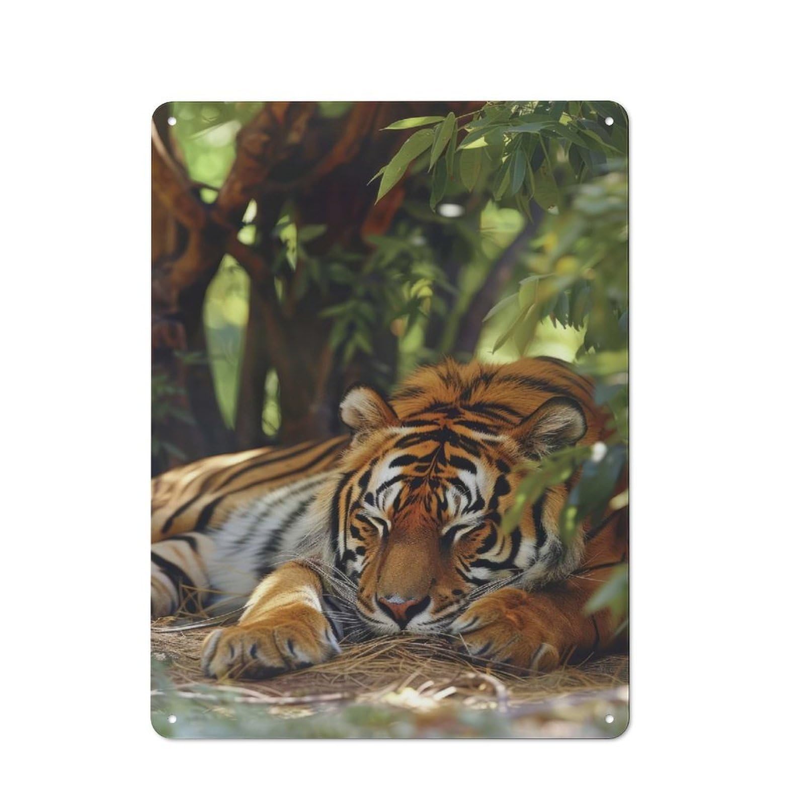 Junmoney Style-11 Loft Style Metal Wall Art Sign 40X30cm Featuring Sleeping Tiger In Lush Foliage, Urban Room Decor For Loft, Studio, Office Or Creative Room