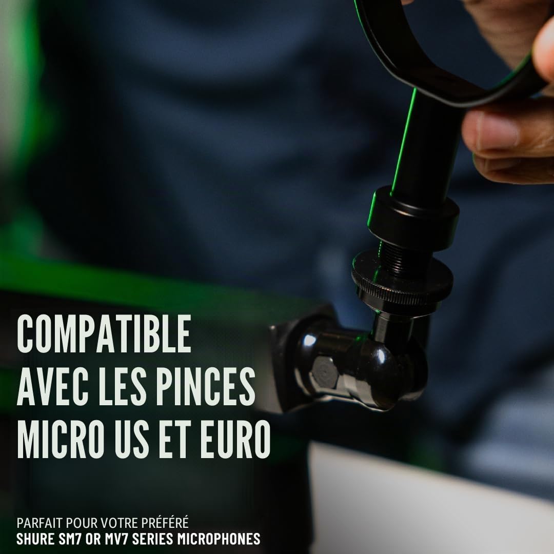 Shure by Gator Support de micro de bureau à profil bas de qualité supérieure ; entièrement réglable pour baladodiffusion, et configurations de bureau à domicile (SH-BROADCAST2)