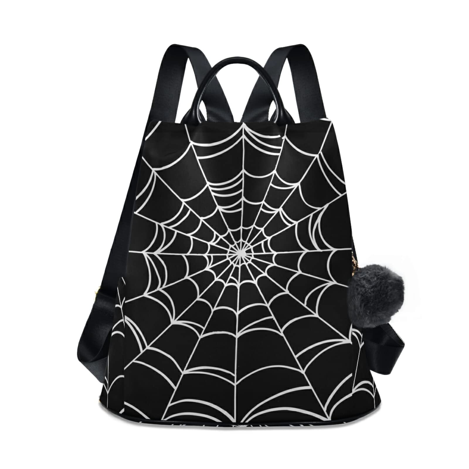 CBBYY Goth Spider Web Backpack Purse for Women Nylon Anti-theft Travel Backpack Lightweight Shoulder Bag with Plush Ball Keychain
