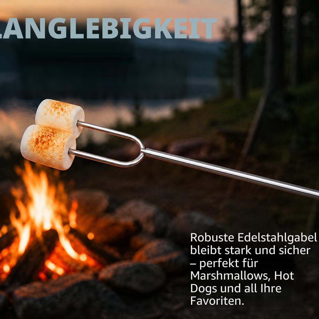 Tapirus 4 Ausziehbare Camping-Sticks zum Marshmallow-Braten, langlebige Edelstahl-Ausrüstung, Grillspieße mit isolierten Griffen, Teleskop-Gabeln, Utensilien für Smores, Hot Dogs & Shish-Kebabs