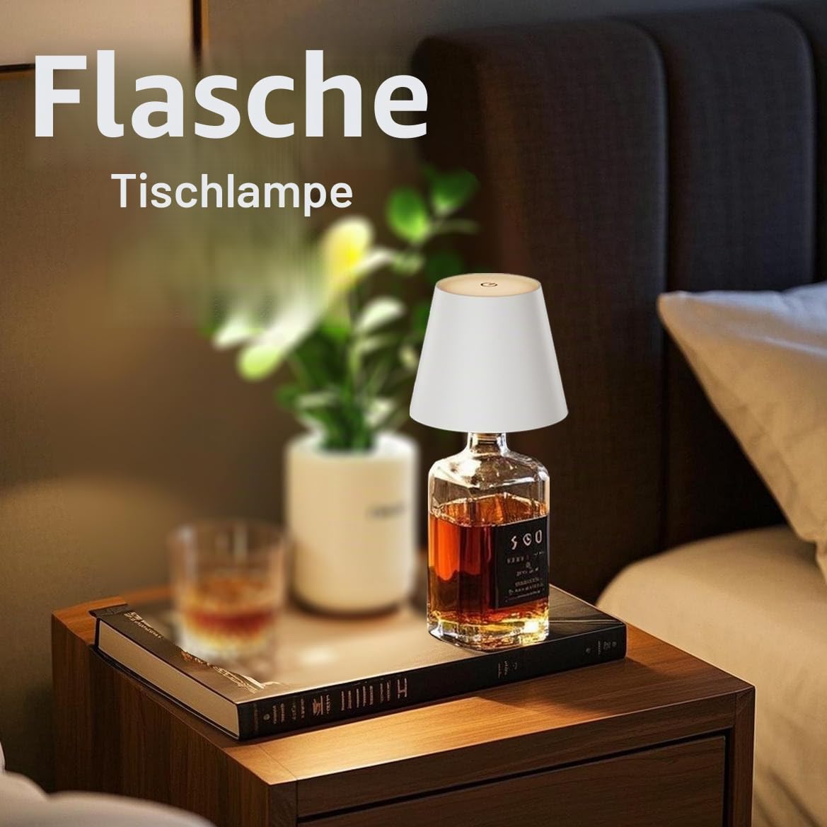 MU LIN Wiederaufladbare Flaschenlampe, kabellose Tischlampe, Touch-Steuerung, 3 Farbtemperaturmodi, dimmbar, für Wohnzimmer, Restaurant
