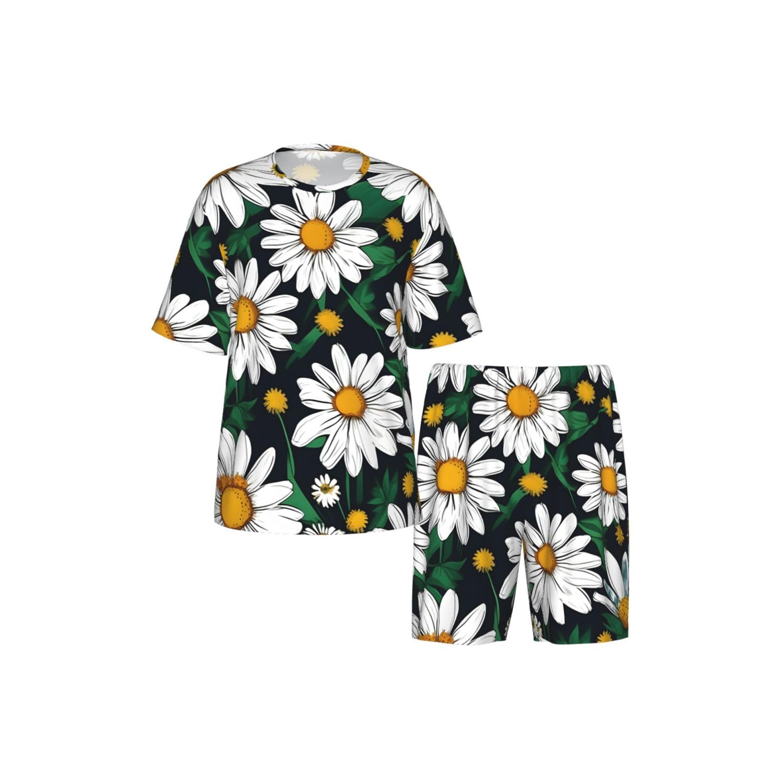 Conjunto de pijama clásico con estampado de flores y margaritas para hombre, pantalones cortos de pijama suaves para hombre, perfecto para las noches de verano