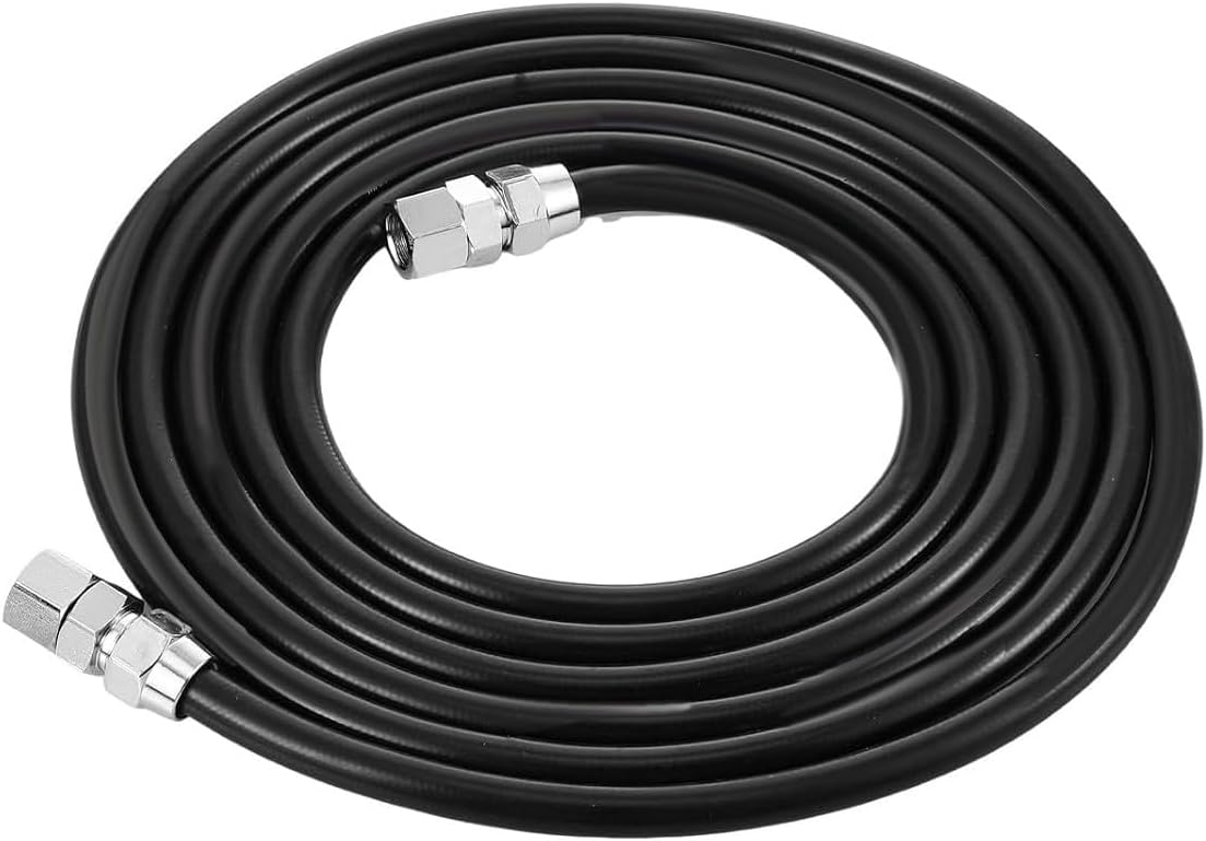 12 Foot Fluid Hose Assembly Set with Fittings for Spray Guns, Paint Pressure Pot Tanks, Professional Heavy Duty, 1/4" NPS, 1/4" Hose ID