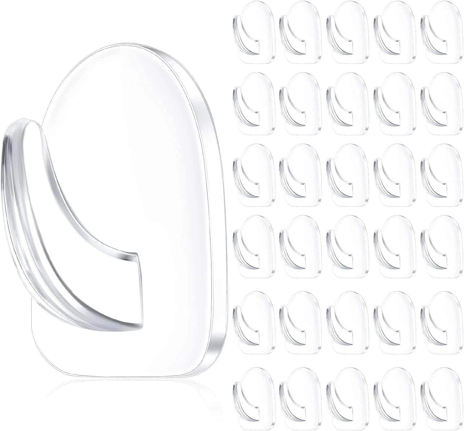 Clear Adhesive Wall Hooks for Hanging, 50 Pieces Transparent Reusable Seamless Hooks Small Acrylic Sticky Hangers with Non Marking Sticker for Kitchen Bathroom Bedroom Office