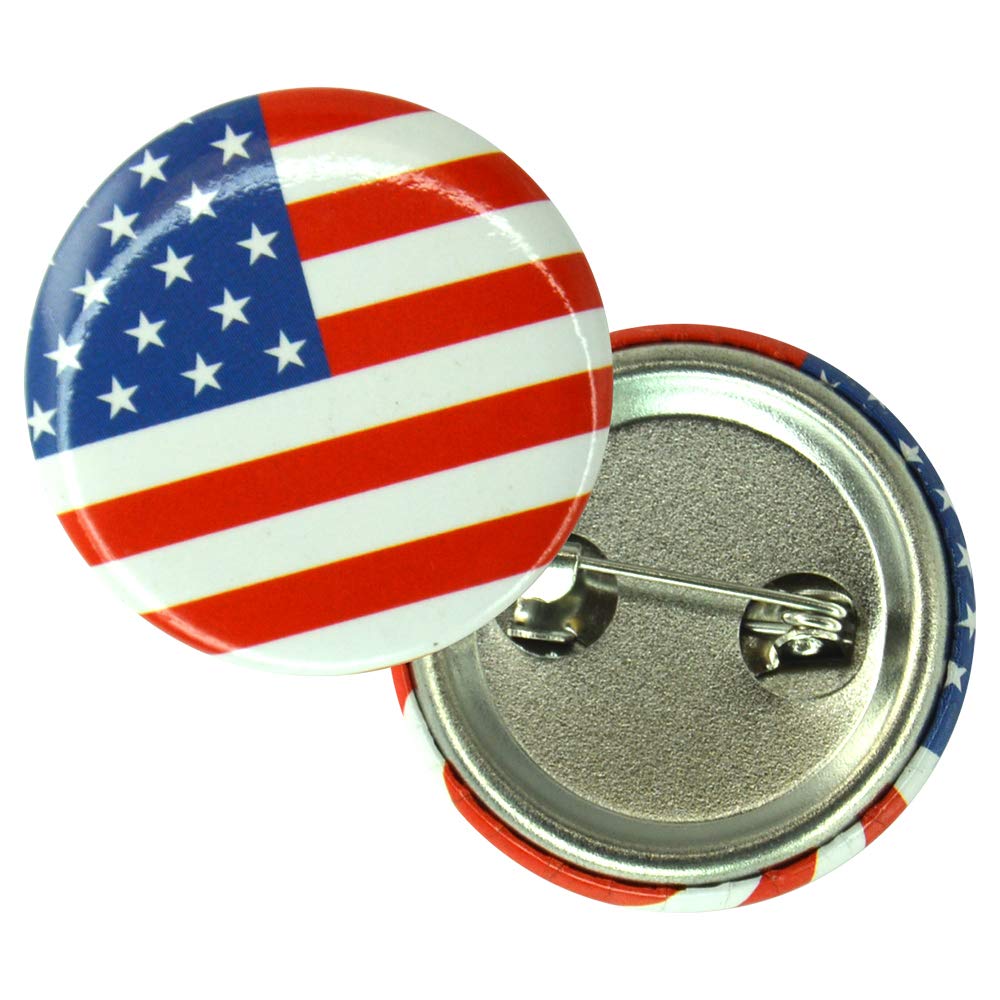 1 Inch Mini Button Pins with Printed Designs, Pack of 12 - Flag