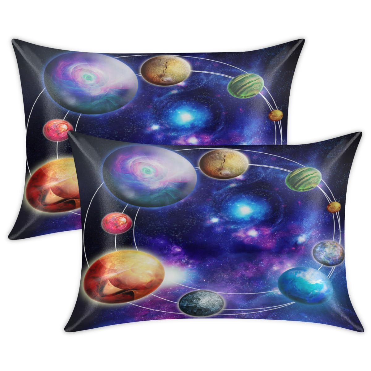 Planet, federe in raso per capelli e pelle, confezione da 2, con chiusura a busta, super morbide, resistenti alle pieghe, resistenti alle macchie, setose, 50,8 x 101,6 cm