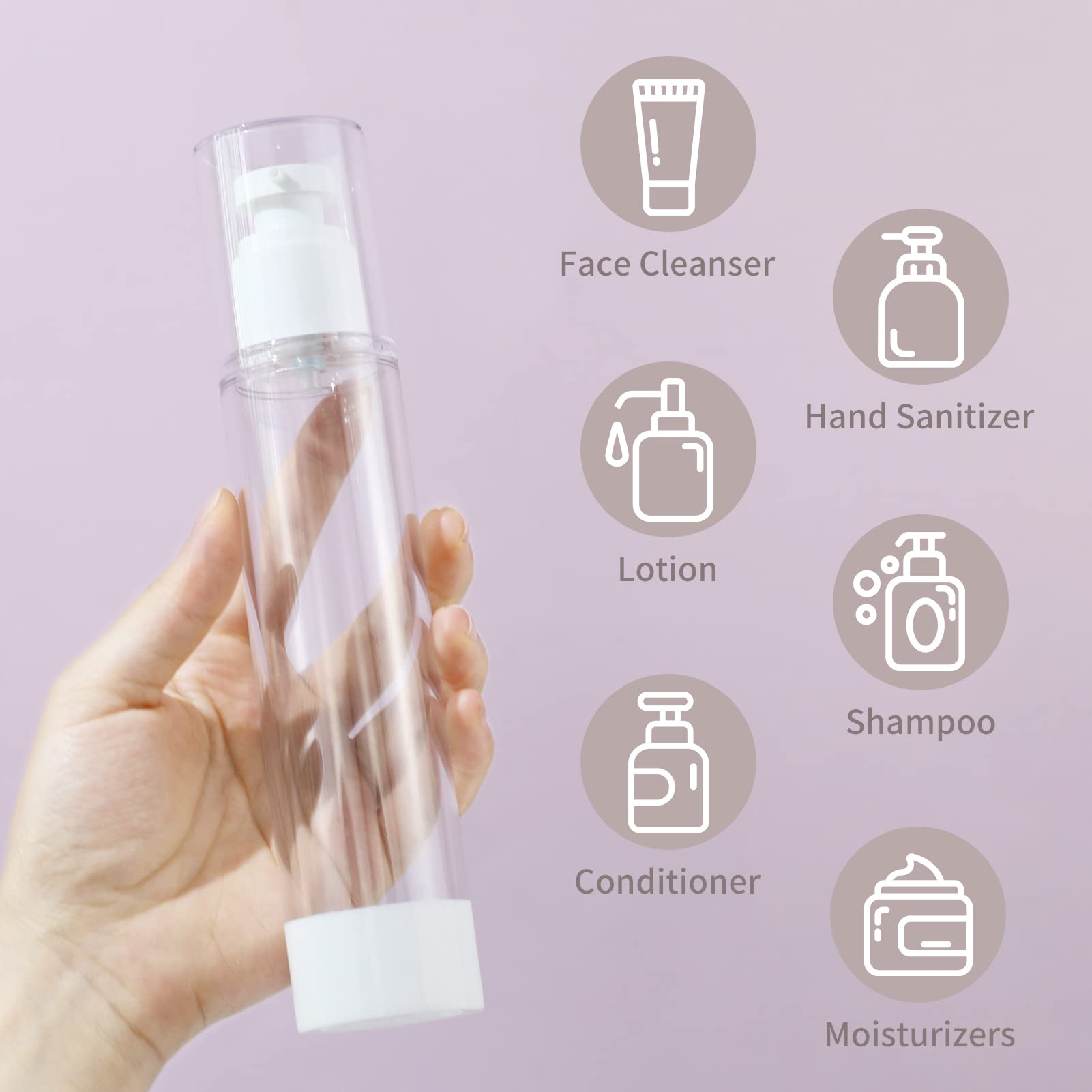 LONGWAY 113,4 g 120 ml trasparente Airless crema cosmetica bottiglia da viaggio formato dispenser contenitori ricaricabili/fondazione pompa da viaggio bottiglia per shampoo (confezione da 6)
