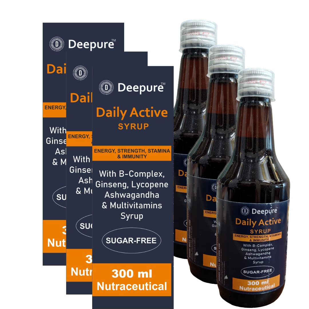 Deepure Daily Active Syrup 300 ml | Daily Multivitamin & Multimineral Syrup with Ashwagandha, Panax Ginseng, Shatavari, Amla, Lycopene & L-Carnitine | B-Complex Vitamins | Daily Nutritional Support for Energy, Immunity & Active Lifestyle | For Men & Women | 300 ml ( Pack of 3 pcs )-image-6