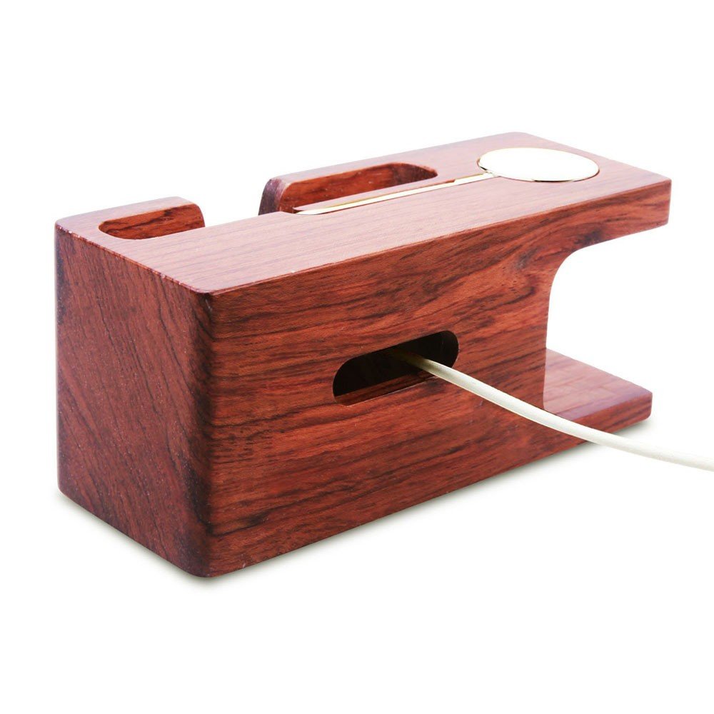 Support de Charge en Palissandre, Station de Chargement de Bureau pour iPhone XS Max XR X 8 7 6 6S Plus Apple Watch 2 3 4 iWatch 38 mm et 42 mm Samsung S9 S8 Note 8 9