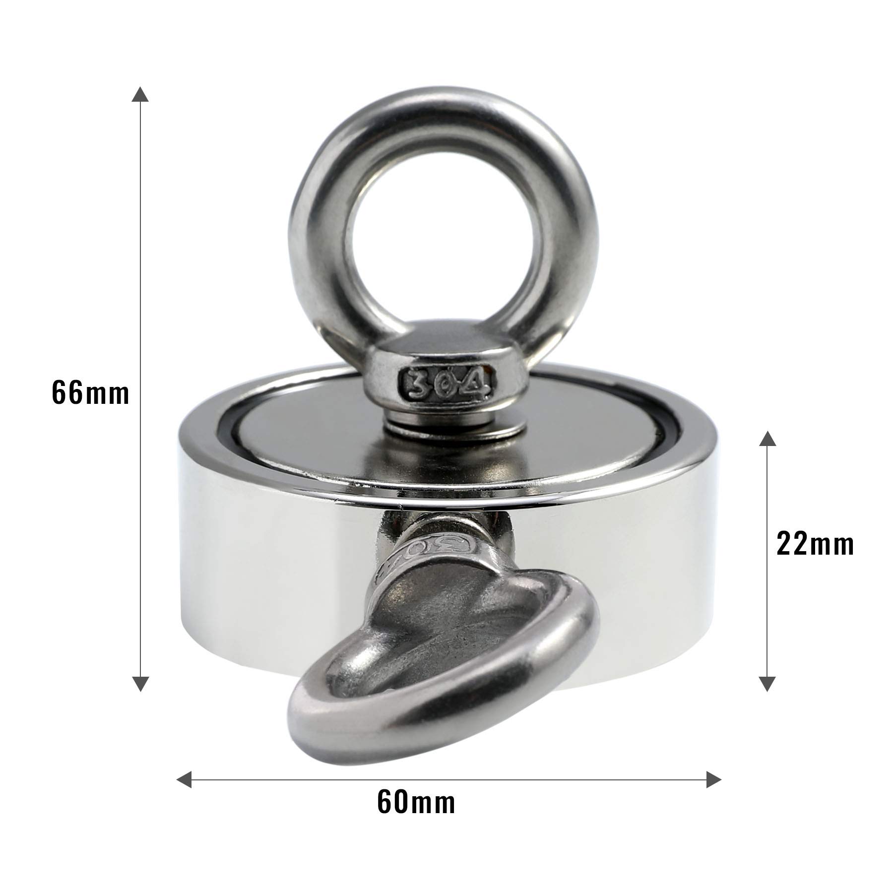 Magneti da Pesca al Neodimio a Doppia Faccia Kit Pesca Magnete Forza di Trazione Rotonda Golfare con Corda da 10m (60mm)