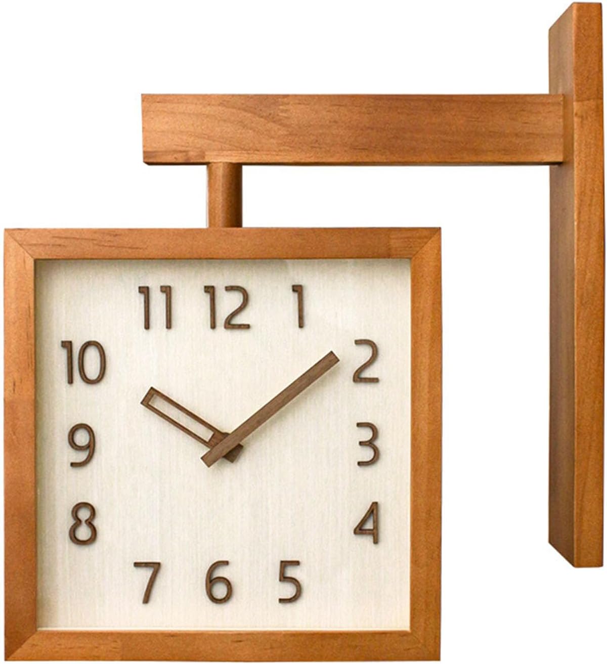 Large Outdoor Clock Rustic Double Sided Clock 360-Degree Rotation Wooden Antique Decor Silent Two Faces Retro Wall Clocks for Patio Pool Garden Home (Beige)
