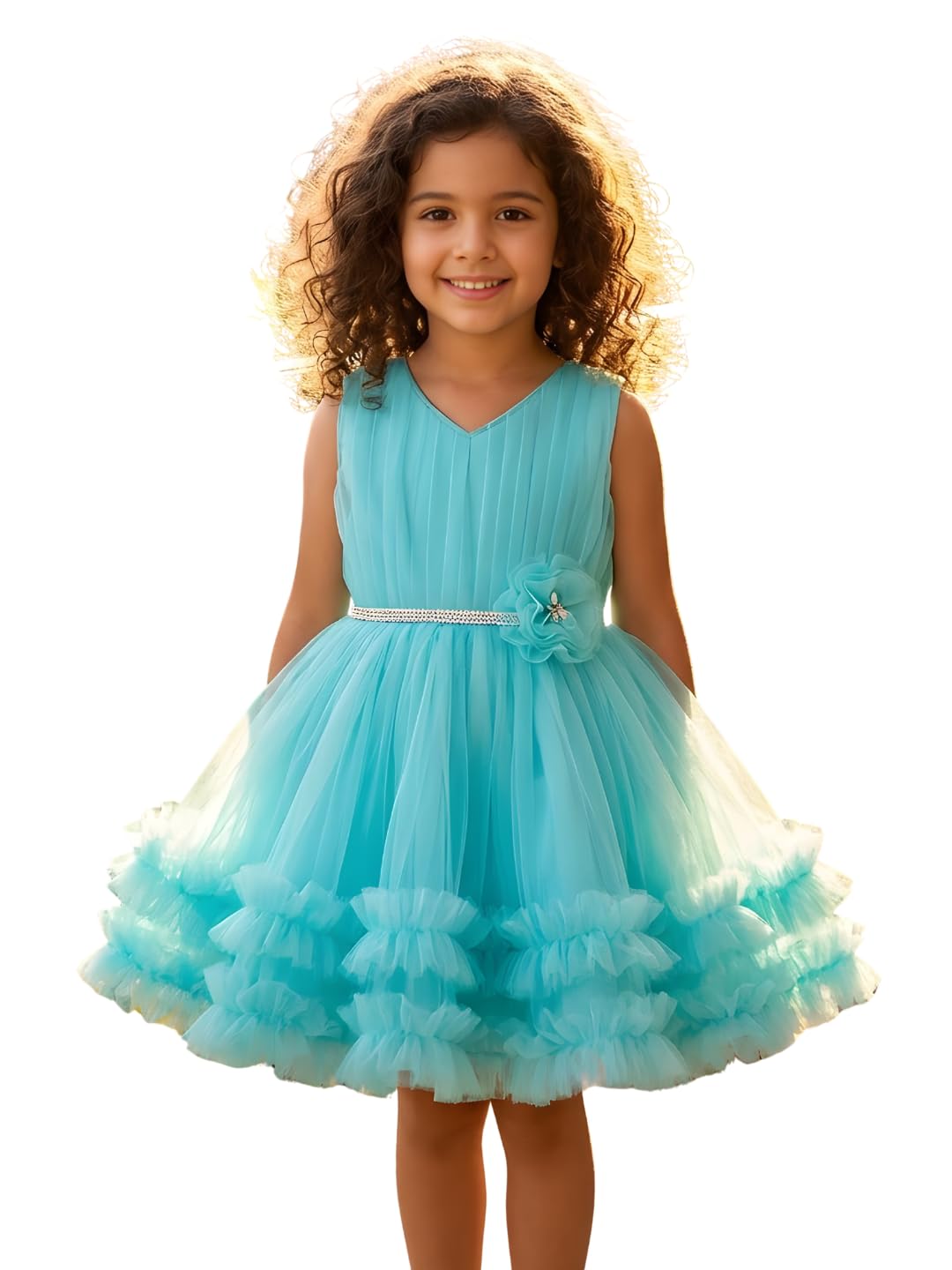 Toonyport Girls Blue Sleeveless NET Summer Frocks