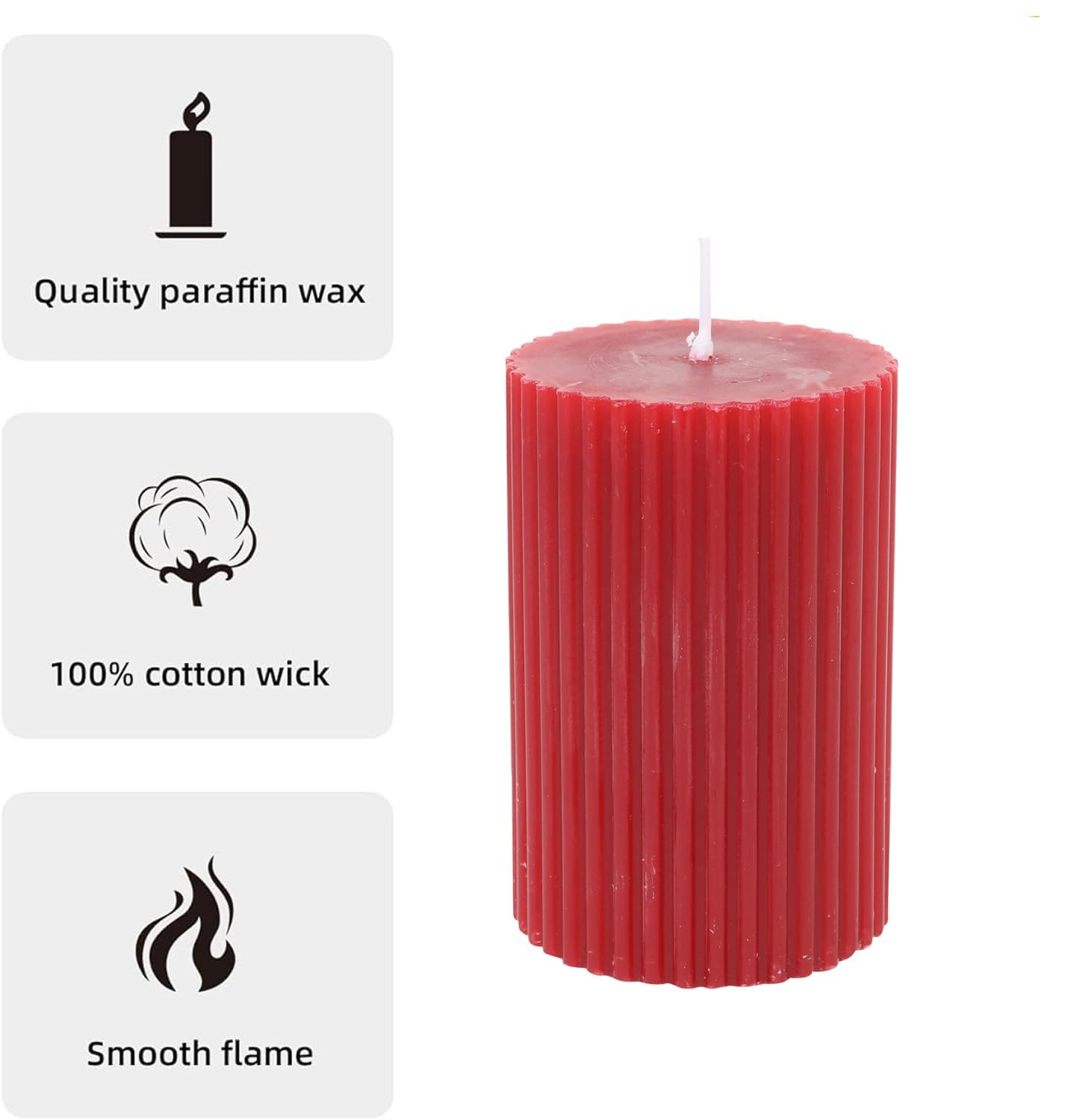 LABZIO Pack of 6 Red Hand-Poured Unscented Pillar Candles | Dripless Long-Lasting Burn up to 72 Hours | Valentine’s Day Romantic Decor for Home, Dinner, Wedding & Holiday Ambiance 4