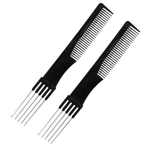 Paquete de 2 peines con peine de metal para mujer, peine para peinar el cabello (negro)