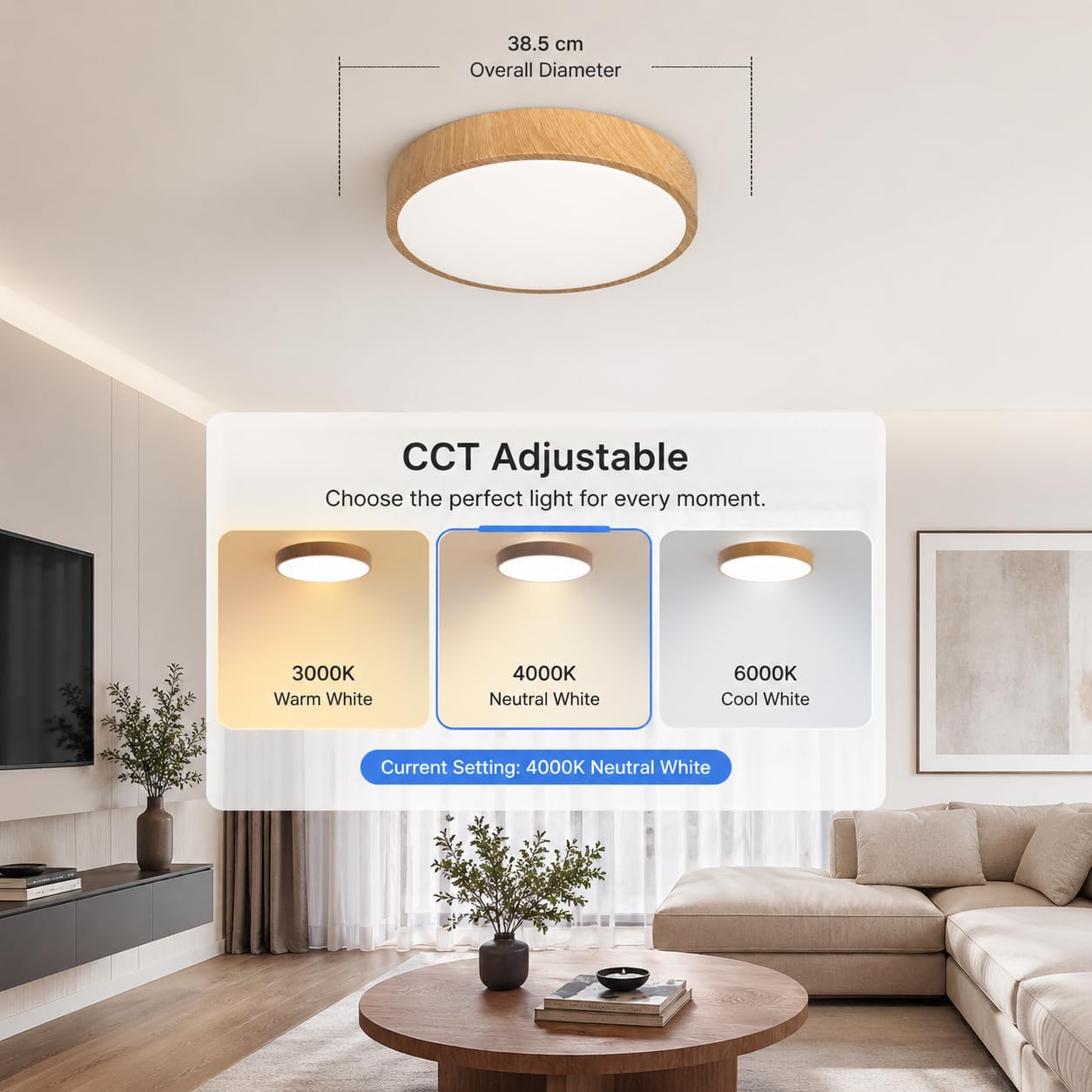 BARCELONA LED Plafon LED CCT 24W Ø40cm Efekt Drewna