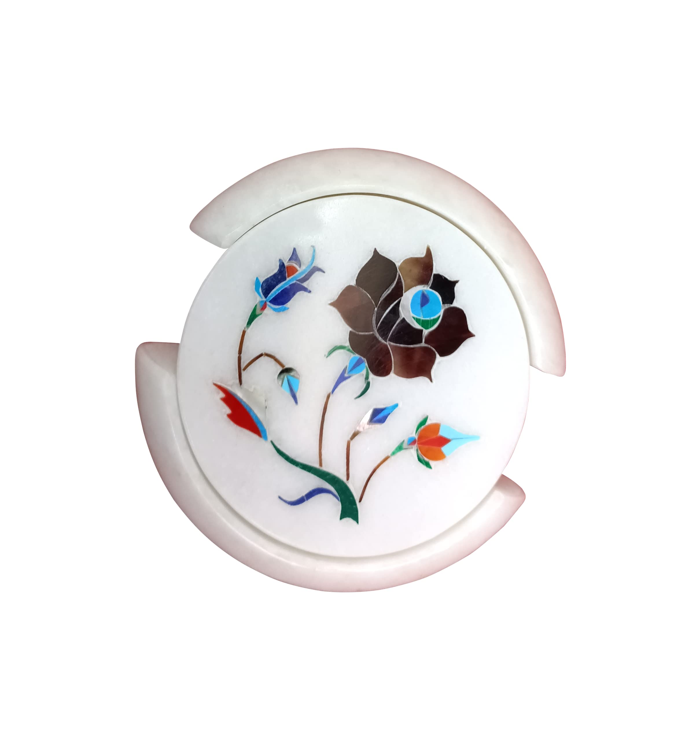 ArtEra Set di sottobicchieri in marmo con intarsio in pietre semipreziose (AE-09), multicolore (6 sottopentola con supporto, diametro 10,2 cm)