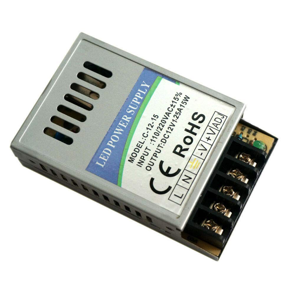12V LED Driver 15W 1.25A, Power Supply Unit, 240V AC to 12V DC Transformer, Constant Voltage Driver Adapter, Low Voltage Transformers for DIY Light Strips, LED Bulbs