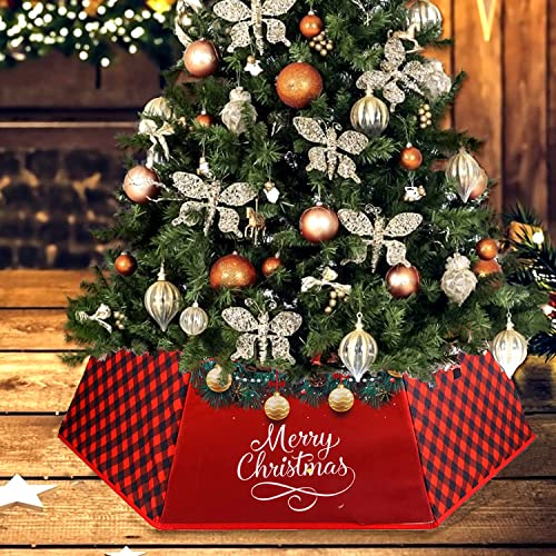 Buffalo Plaid Christmas Tree Collar, Christmas Tree Ring For Artificial Trees 24/32 Inch, Red And Black Buffalo Plaid Christmas Tree Ring, Red And Black Tree Skirt For Christmas Tree Decorations #TOP28