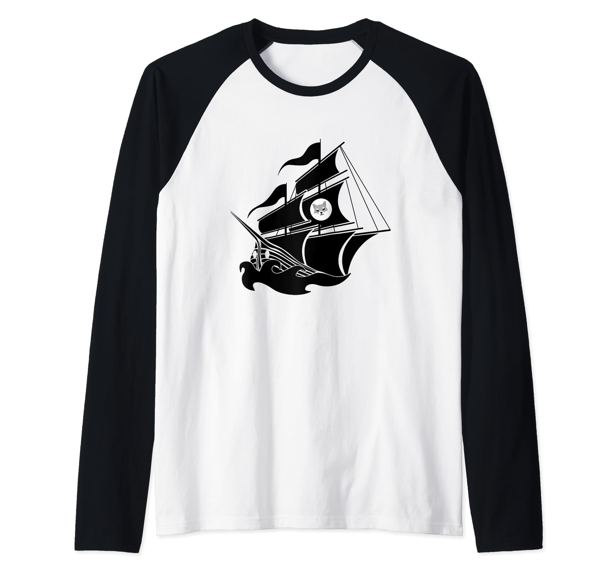 Shiba Inu Pirate Funny Ship Blockchain HODL Digital Currency Raglan Baseball Tee, Black