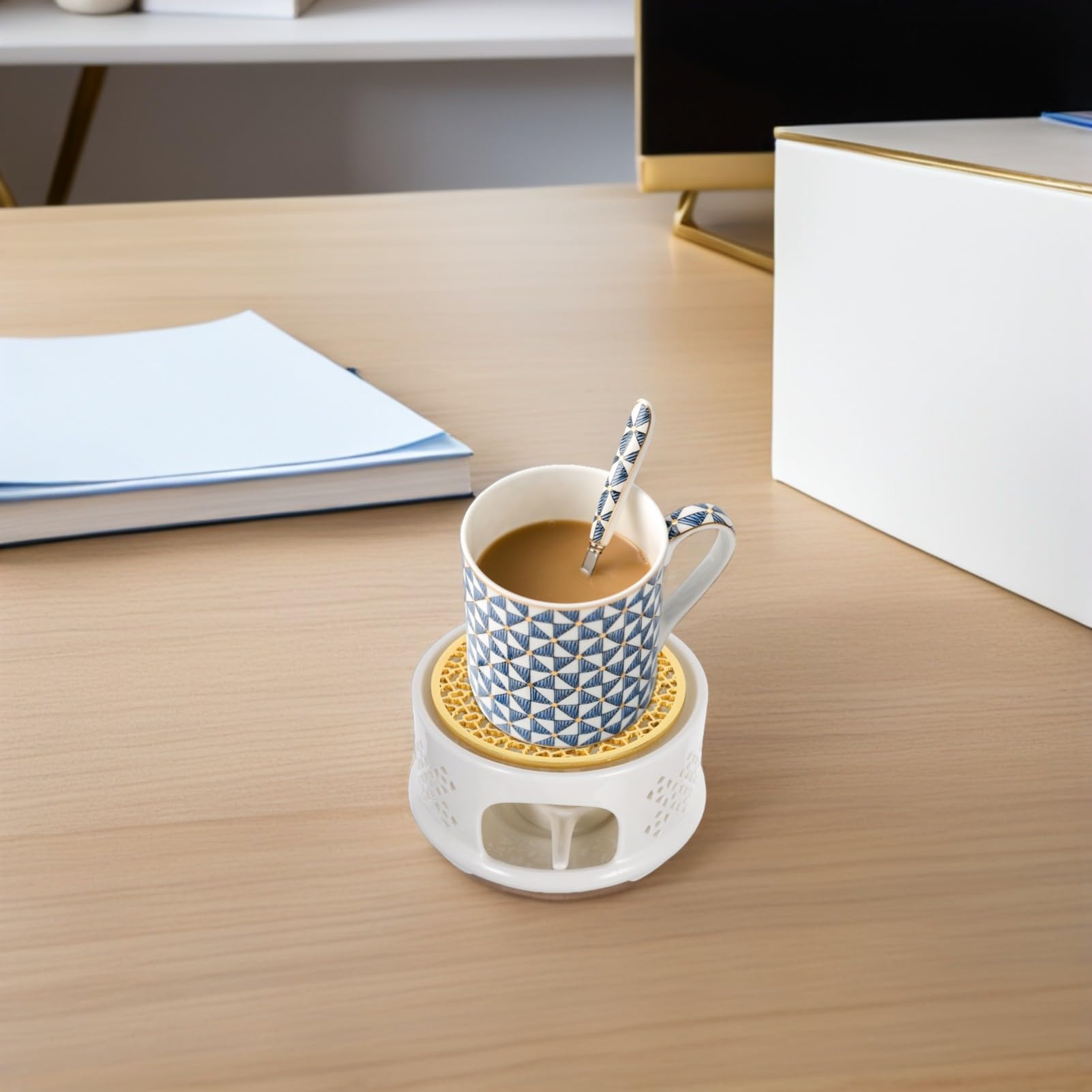 Keramik Teekannenwärmer mit Kerzenhalter und Edelstahlschutz Stabiles Stövchen für Glas-teekannen Modernes Hohles Design für Sichere Teewärme Jedem Tisch