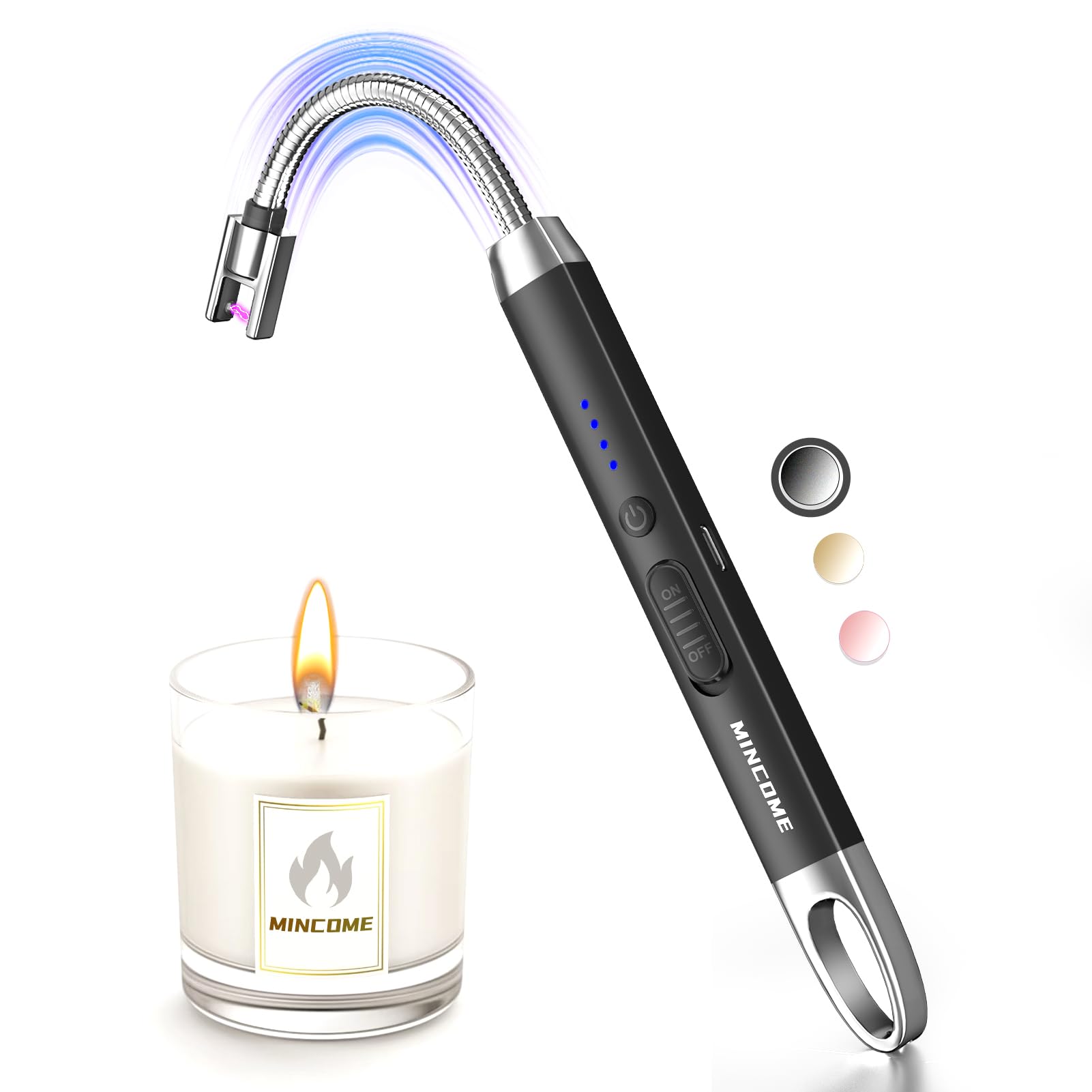 Candle Lighter Windproof Flameless Electric lighters Long Lighter with 360 Neck Safety Switch USB-C Rechageable Arc Lighters for