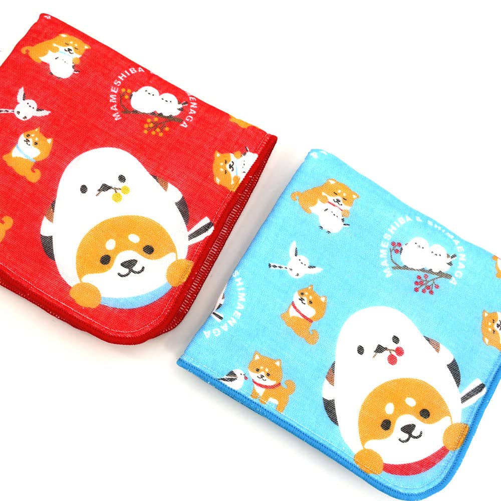 Amazon｜豆柴とシマエナガ ハンカチ (EL) 豆柴×シマエナガ 日和 タオル  