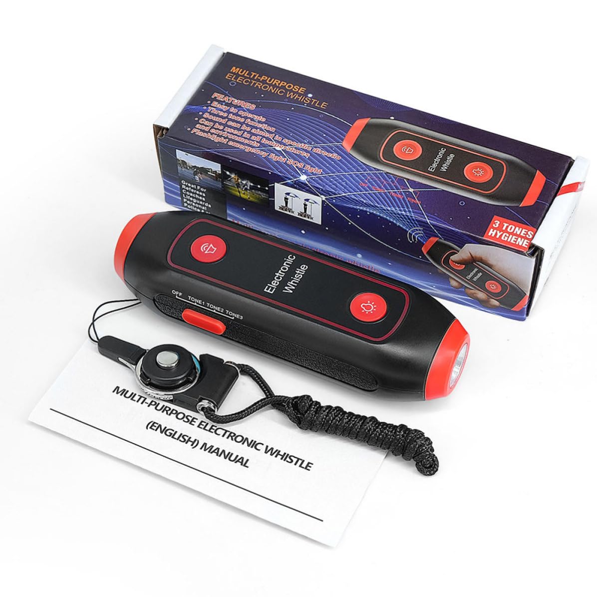 Fischietto Elettronico Sportivo con Luce LED e Cordino, per Decorazioni Scuola e attività All'aperto Come Campeggio e Allenamento Arbitri