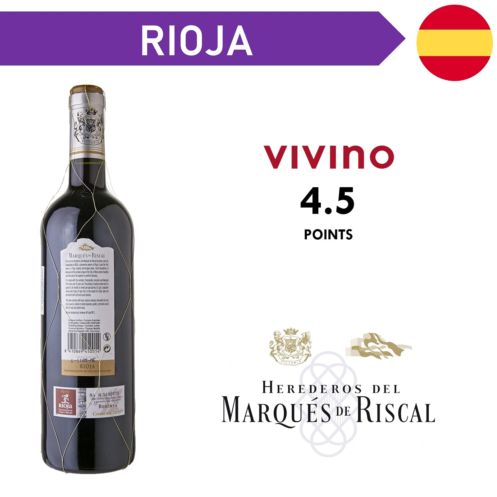 Marqués de Riscal Reserva - Trockener Rotwein in Reserva-Qualität aus der Region Rioja in Spanien (1 x 0,75l) (Packung mit 3)